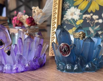 Porte bague cristal résine | Crystal Resin Ring Holder | Natural Stone Inspired Jewelry Organizer, Gift for Her