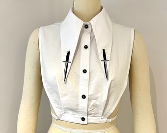 Embroidered Dagger Collar Fake Shirt - Extreme Point - 100% cotton - Fits under Bust - False Collar Dickey - Custom Collar and Waist Size