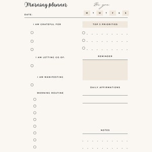 morning planner, self care journal, digital planner