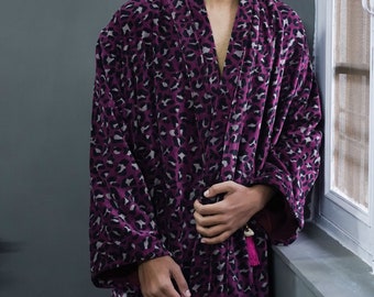 OFMD Velvet Banyan Fabric Kimono Cotton Velvet Robe Long, Original OFMD break up robe Printed Kimono With Tassels