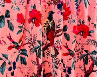 Vintage Baumwollsamt Pfirsich Rosa Farbe Vogel Druck Luxus Vorhang Boho Vorhang Luxus drapiert Housewarming Geschenk.