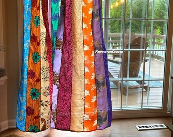 Indian Old Silk Sari Saree Patchwork Aqua Curtain Door Drape Decor Silk