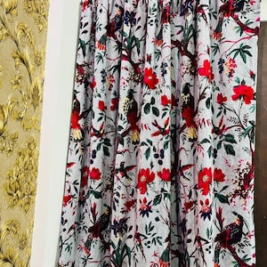 Vintage Cotton Velvet  Bird Print luxury Curtain, Boho Curtain, luxury Drapes Housewarming Gift.