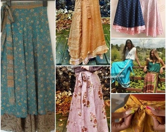 Indian  Printed Reversible Indian Print Silk Sari Wrap Skirt Women Magic Wrap Maxi Beach Wear Bikini Cover Dress