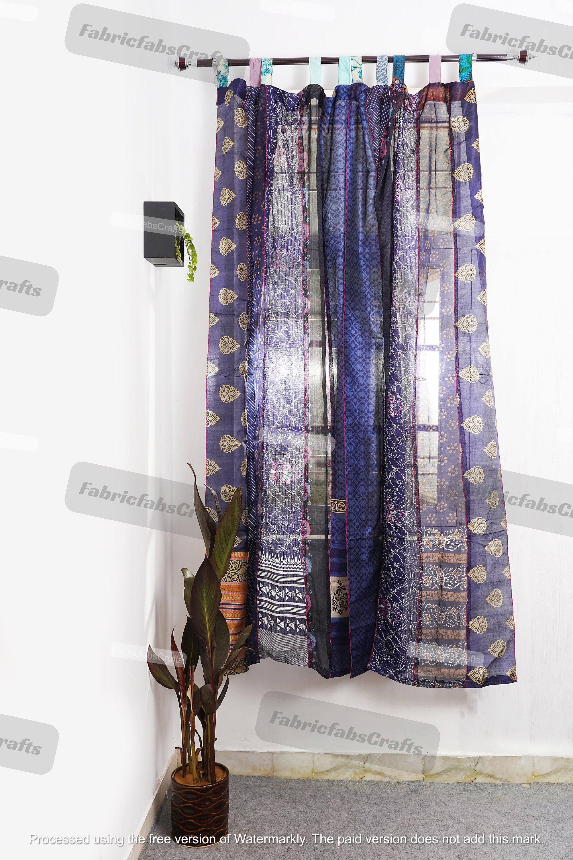 EXPRESS SERVICE of Indian Vintage Old Silk Sari Fabric Made Theme Patchwork color Curtain Door Window Curtain Home Room Door Window Curtain