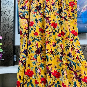 Vintage Cotton Velvet Mustrad Color Bird Print luxury Curtain, Boho Curtain, luxury Drapes Housewarming Gift.