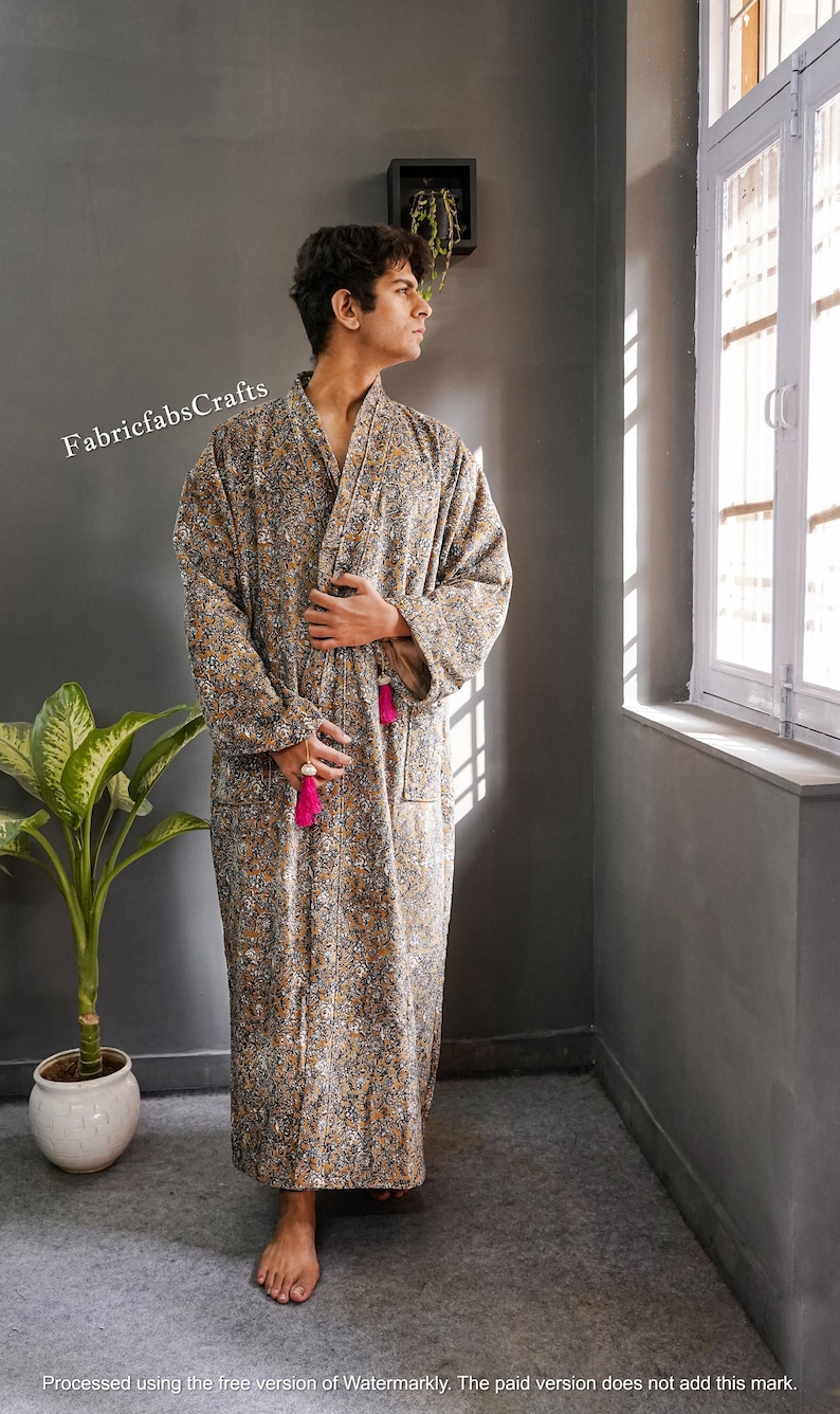 Ofmd Robe OFMD Velvet Banyan Fabric Kimono Cotton Velvet Robe Long, Original OFMD ...