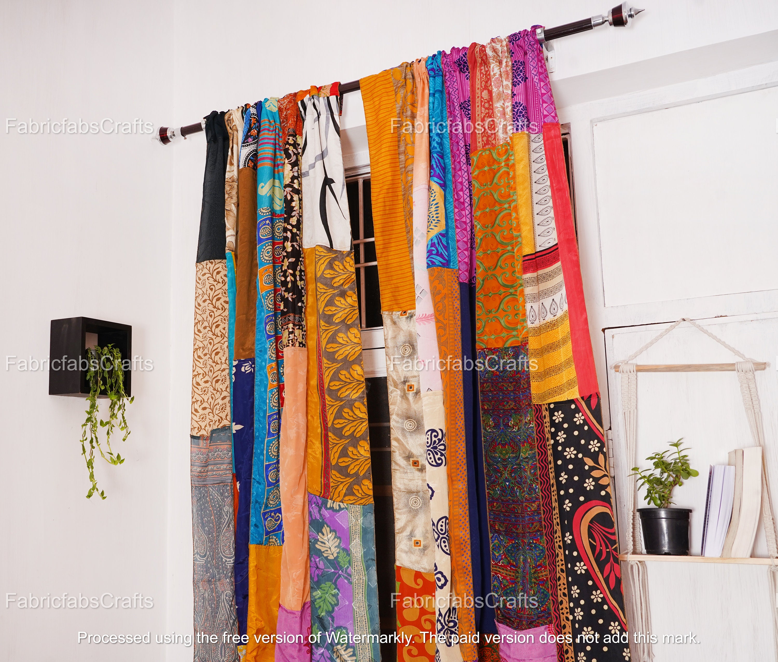 Indian Vintage Silk Sari Fabric Curtain Handmade Decorative Boho Hippie ...