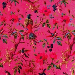 Velvet fabric for upholstery Paradise Print-Hot Pink