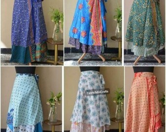 Indian Long Silk Sari Skirts Reversible Silk Wrap Skirts