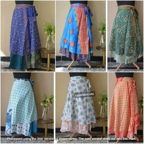 Indian Long Silk Sari Skirts Reversible Silk Wrap Skirts