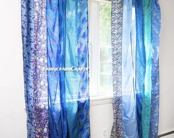 1 pcs Recycled Sari Curtain Drapes Indian Vintage Old Silk Sari Fabric Handmade Curtain Door Window Decor Up cycled Home Door Window Curtain