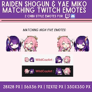 Genshin MATCHING TWITCH EMOTES, 2 high five Twitch/Discord emotes, Chibi anime style, Purple hair Girl Emotes, Pink hair Girl, Stream emotes