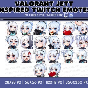 FPS TWITCH EMOTES - 20 Twitch/Discord emotes, Chibi anime style, White hair Girl Emotes, Stream emotes