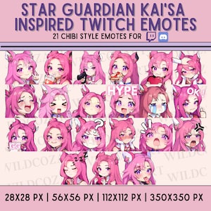 LOL TWITCH EMOTES - 21 Twitch/Discord emotes, Chibi anime style, Pink hair Girl Emotes, Stream emotes