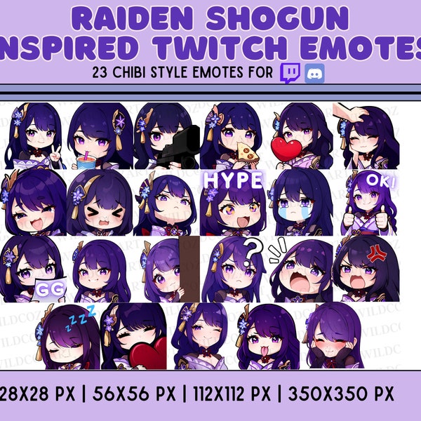 Genshin TWITCH EMOTES - 23 Twitch/Discord emotes, Chibi anime style, Purple hair Girl Emotes, Stream emotes