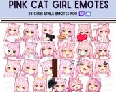 23 Chibi Twitch & Discord Emotes | Cute Pink Hair Cat Gir PNGs | Kawaii Anime Style Streamer Emoji Pack | Instant Digital Download