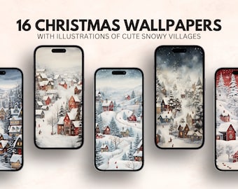 Christmas iPhone wallpaper • Winter phone lockscreen • Snowy village