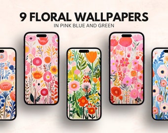 Boho Flower iPhone wallpaper • Floral phone lockscreen • Pink Blue Green