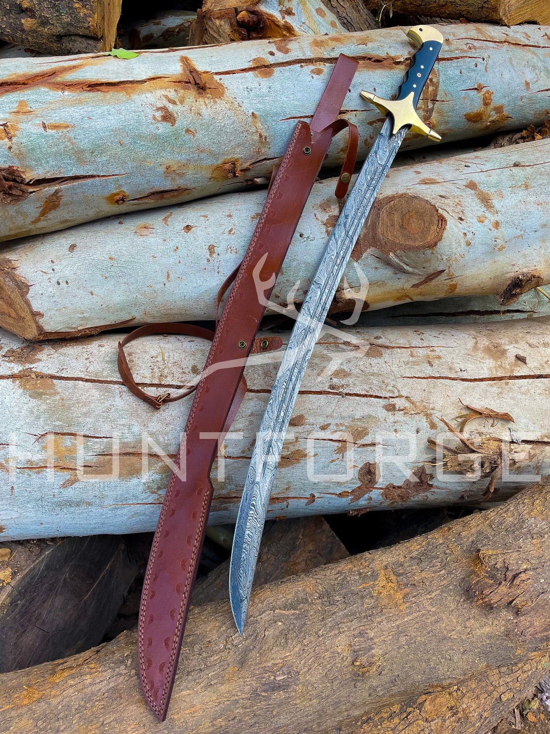 Damascus Steel Ertugrul Scimitar Arabic Turkish Sword Micarte Etsy