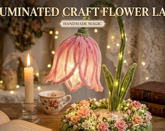 Lámpara de mesa artesanal rosa con forma de campana, lámpara de escritorio estilo cottagecore, decoración estilo cuento de hadas (kit de manualidades DIY)