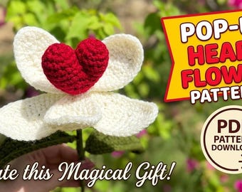 Crochet Flower Heart Pattern – Handmade Tulip Desk Decor (PDF Download)