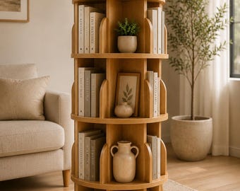 Drehbares Bücherregal aus Holz | 360 Rund Bücherregal | Platzsparendes Eckregal Dekor