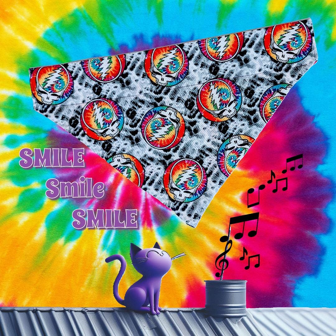 GRATEFUL DEAD Stealie Tie-Dye Pet Bandana/Deadhead pet gift/Steal Your Face SYF Reversible bandana for dogs & cats/slips over collar