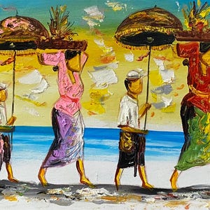 Balinese melasti-schilderij, traditionele schilderkunst, handgemaakt schilderij, origineel schilderij, muurdecoratie, schilderij in Ubud-stijl