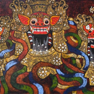 Barong Dance Painting, Balinese Painting, Traditional Painting, Original Painting, Wall Decor, Ubud Painting, Handmade Painting