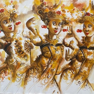 Dipinti Legong balinesi, dipinti di ballerine balinesi, dipinti tradizionali balinesi, dipinti fatti a mano, dipinti balinesi, decorazioni murali