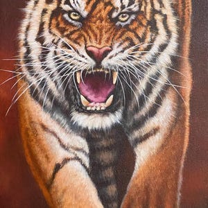 Tiger Painting, Acrylic on Canvas, Handmade Painting, Balinese Painting, Original Painting, Animal Painting, Wall Decor