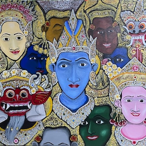 Barong Painting, Traditional Balinese, Original Painting, Handmade Painting, Ubud Style Painting, Unique Painting, Face Painting
