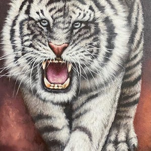 White Tiger Painting, Acrylic on Canvas, Handmade Painting, Balinese Painting, Original Painting, Animal Painting, Wall Decor