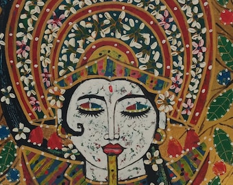 girl face painting, Balinese decorative painting, handmade painting, canvas and acrylic, Ubud style painting.