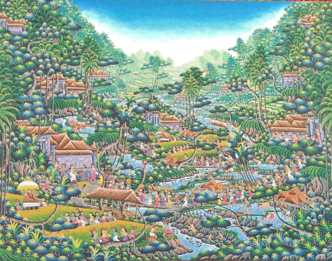 Traditional Balinese Canvas Painting, Ubud Style Painting, Balinese