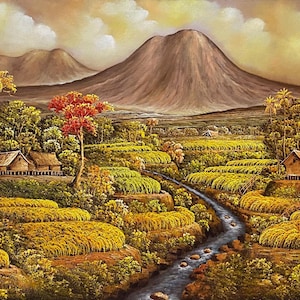 Landscape Painting, Rice Harvest Painting, Balinese Painting, Original Painting, Beautiful Painting,Handmade Painting, Wall Decor