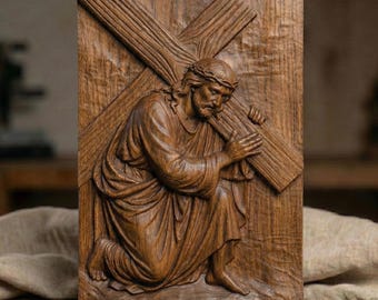 Jesus Carrying Cross 3D Model: Christian CNC Laser Engraving (STL Digital Download)