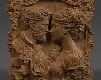 Romantic Couple 3D Relief Model: CNC Carving & 3D Printing (STL File)