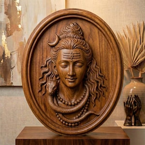 Lord Shiva Wood Carving: Hindu God Bas Relief Wall Art (Digital Download)