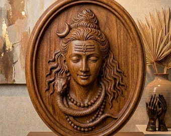 Shiva Wood Carving, Hindu God Oval Medallion Plaque, CNC Relief, 3D Model, Digital Download