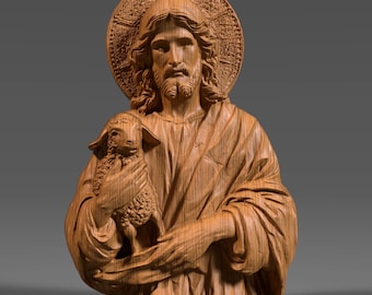 Jesus the Good Shepherd Bas Relief | 3D Wood Carving (Digital Download)