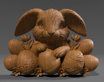 Easter Bunny 3D Relief Model: CNC, Laser Engraving, 3D Printing (STL File)
