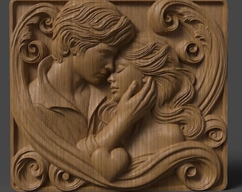 Romantic Couple 3D Relief Model: CNC Carving & 3D Printing (STL File)