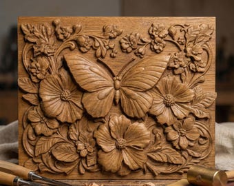 Relieve floral de mariposa STL: fresadora CNC, grabado láser, impresión 3D (descarga digital)