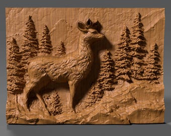 Majestätisk hjort 3D-snideri: Rustik stugaväggkonst (digital nedladdning STL-fil)