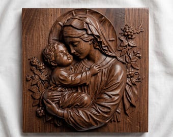Mother Mary and Jesus 3D Relief Model: CNC, Laser, Print (Digital Download)