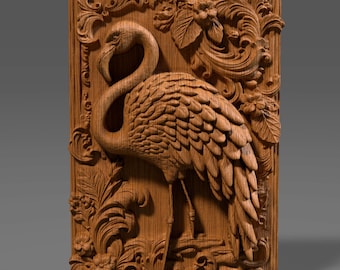Flamingo 3D Relief: Tropical Bird CNC Carving (Digital Download)