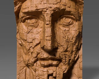 Relieve del rostro de Jesús: Talla rústica en madera STL (Descarga digital)