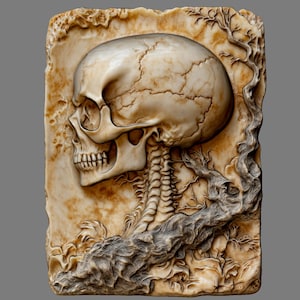 Skull Bas Relief STL File for CNC | 3D Skull Wall Panel | Laser Engraving Skeleton Design | Gothic Wood Carving Art | Digital Download